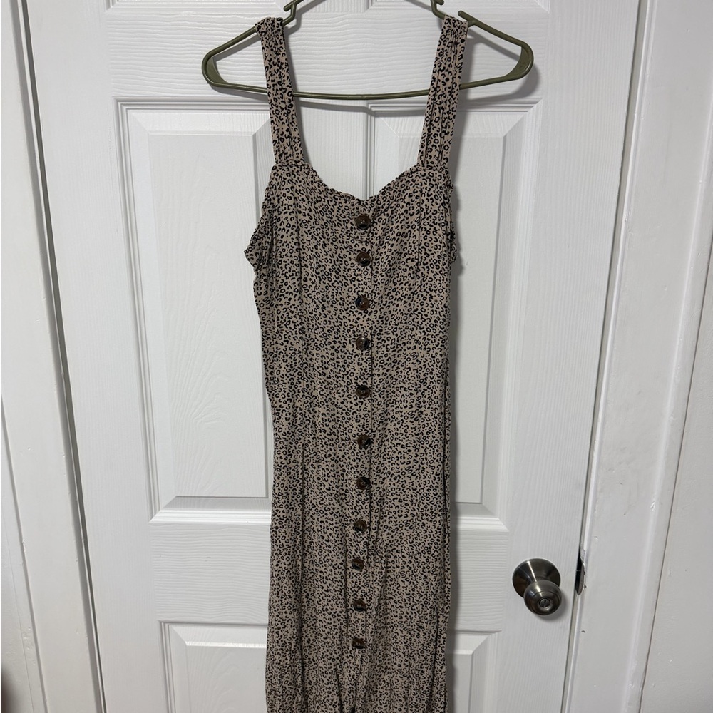 Japna Leopard Print Maxi Dress with Button Front